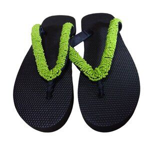 Beaded Flip Flops for Women Summer Style Sandals - (Green)